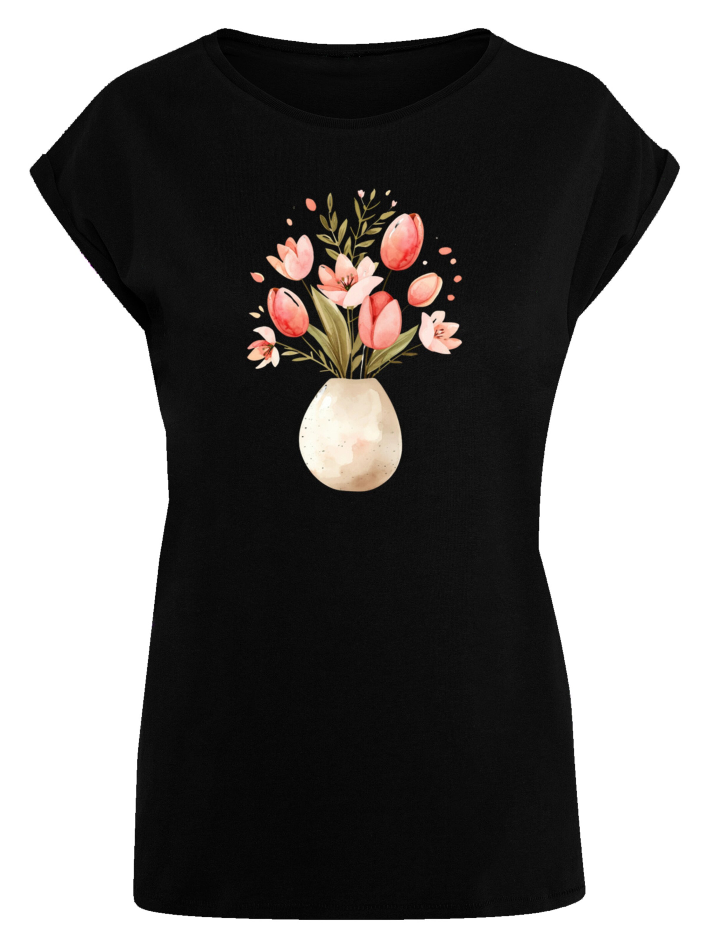 T-shirt 'Rosa Frühlingsblumenstrauß In Vase' F4NT4STIC en noir : devant