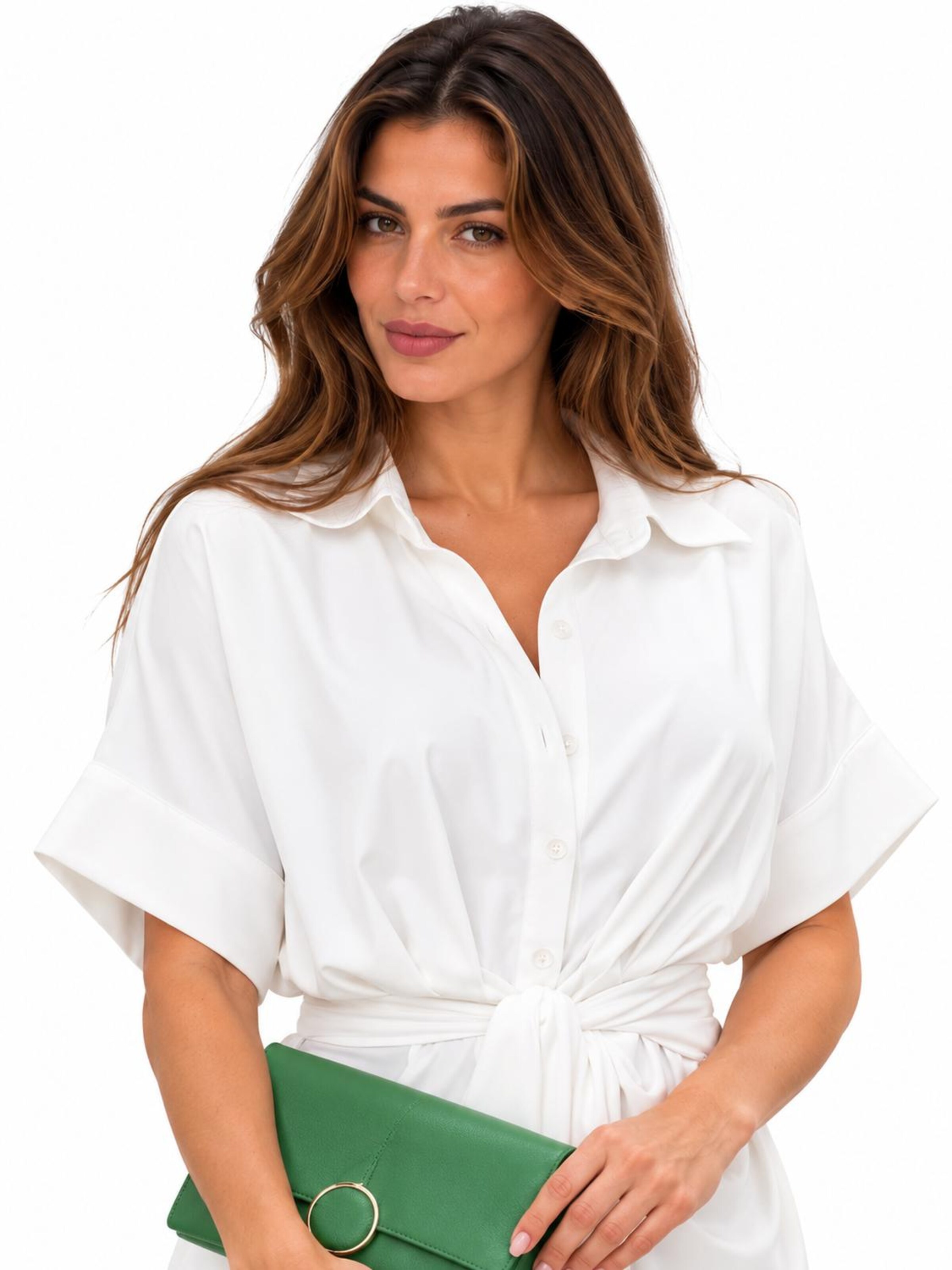 SPORTS36.NL Jurk 'Women's Short-Sleeve Shirt Dress with Waist Tie' in Wit
