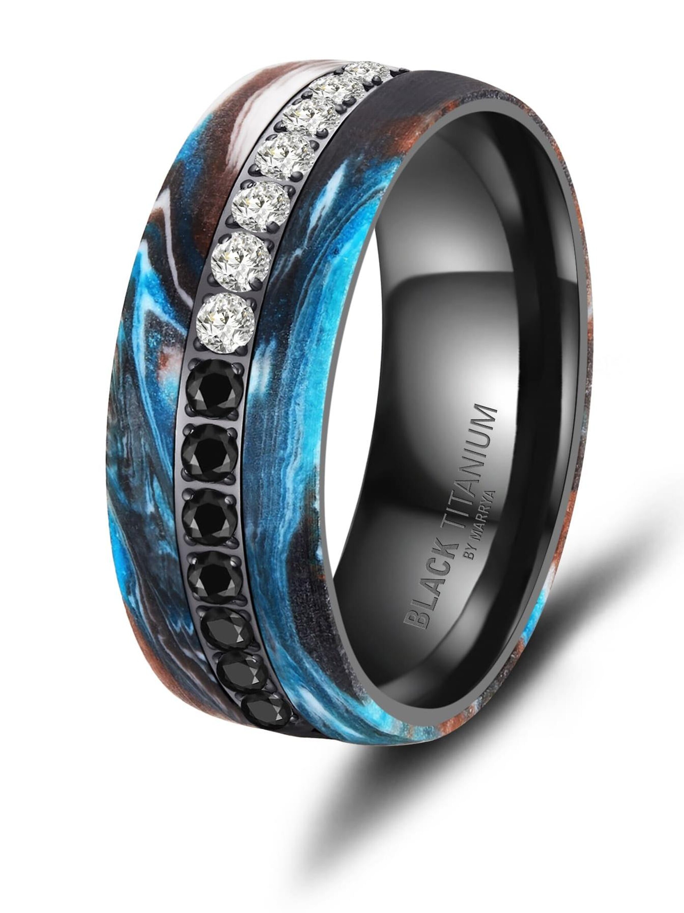 MARRYA Ring 'MARRYA BT-16 Black Titanium Ocean Blue Edition' in Blauw