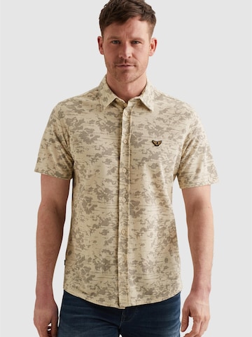 PME Legend Overhemd 'Shirt in jersey piqué with allover print' in Beige: voorkant