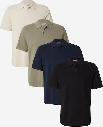 XS dydžio Marškinėliai 'JJKANE' iš JACK & JONES, spalva – nebalintos drobės spalva / tamsiai mėlyna jūros spalva / rusvai žalia / juoda, Prekių apžvalga
