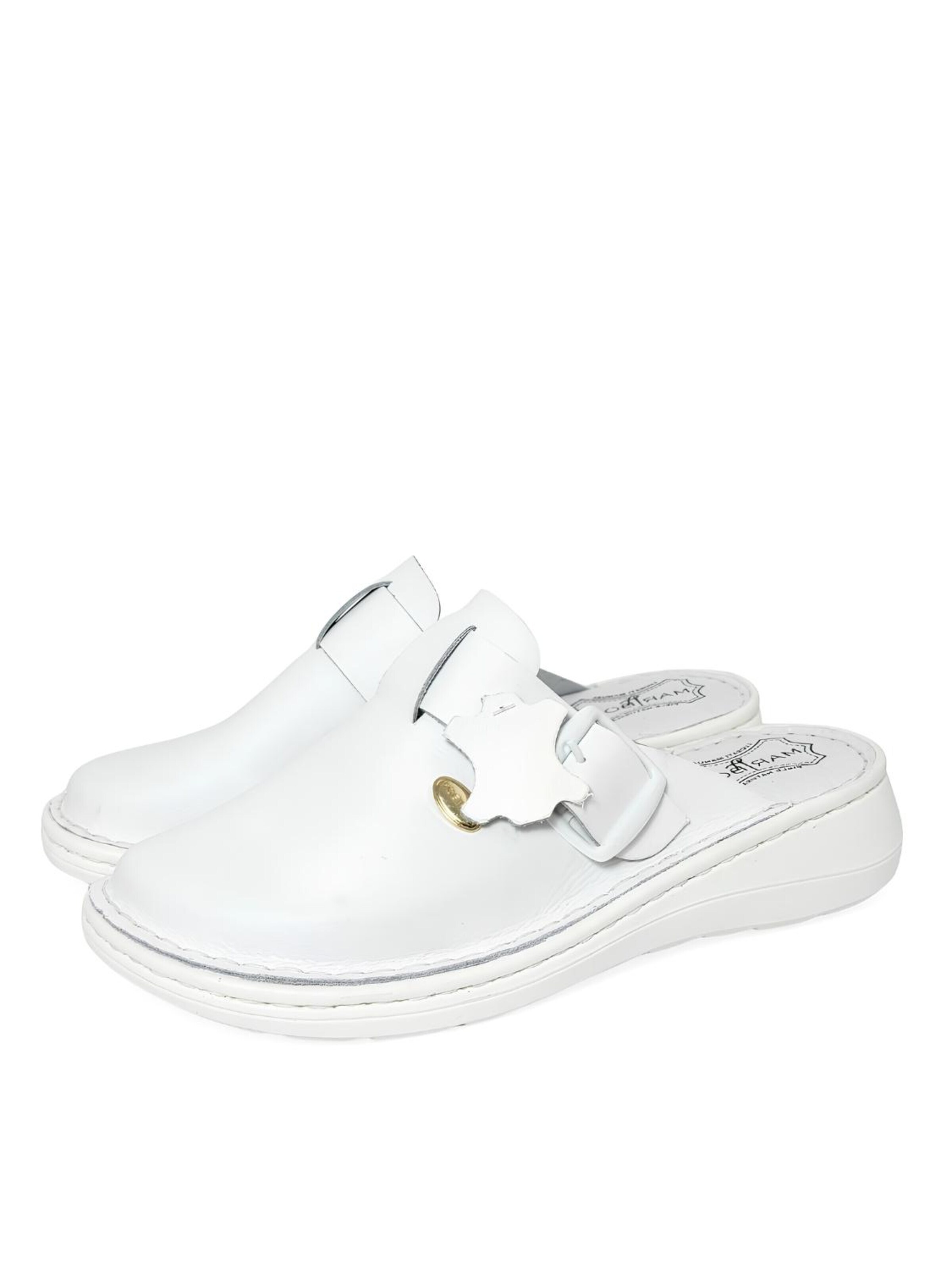MARIBON - Zuecos 'Medical Clogs – Genuine Leather, Hand-Stitched Sole, White' en blanco