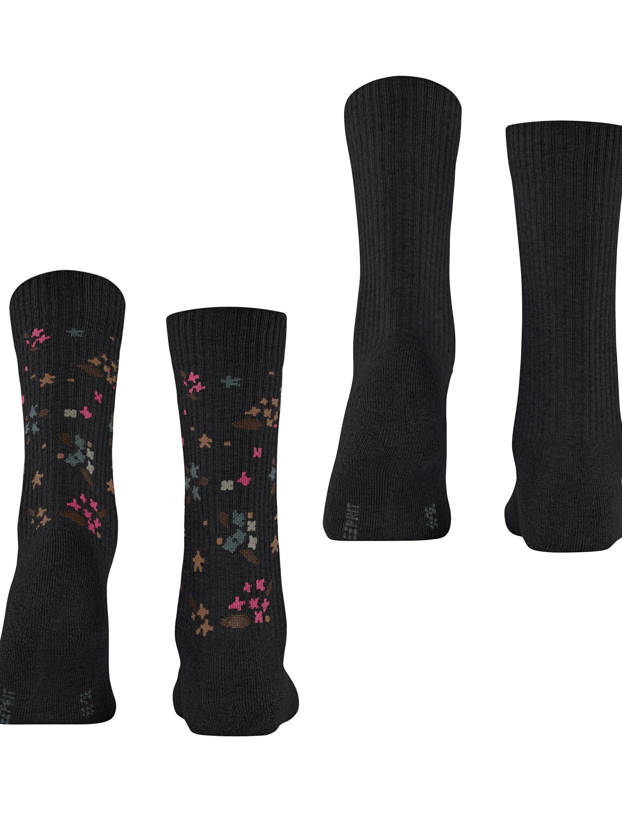 ESPRIT Socks 'Flower Rib 2-Pack' in Black