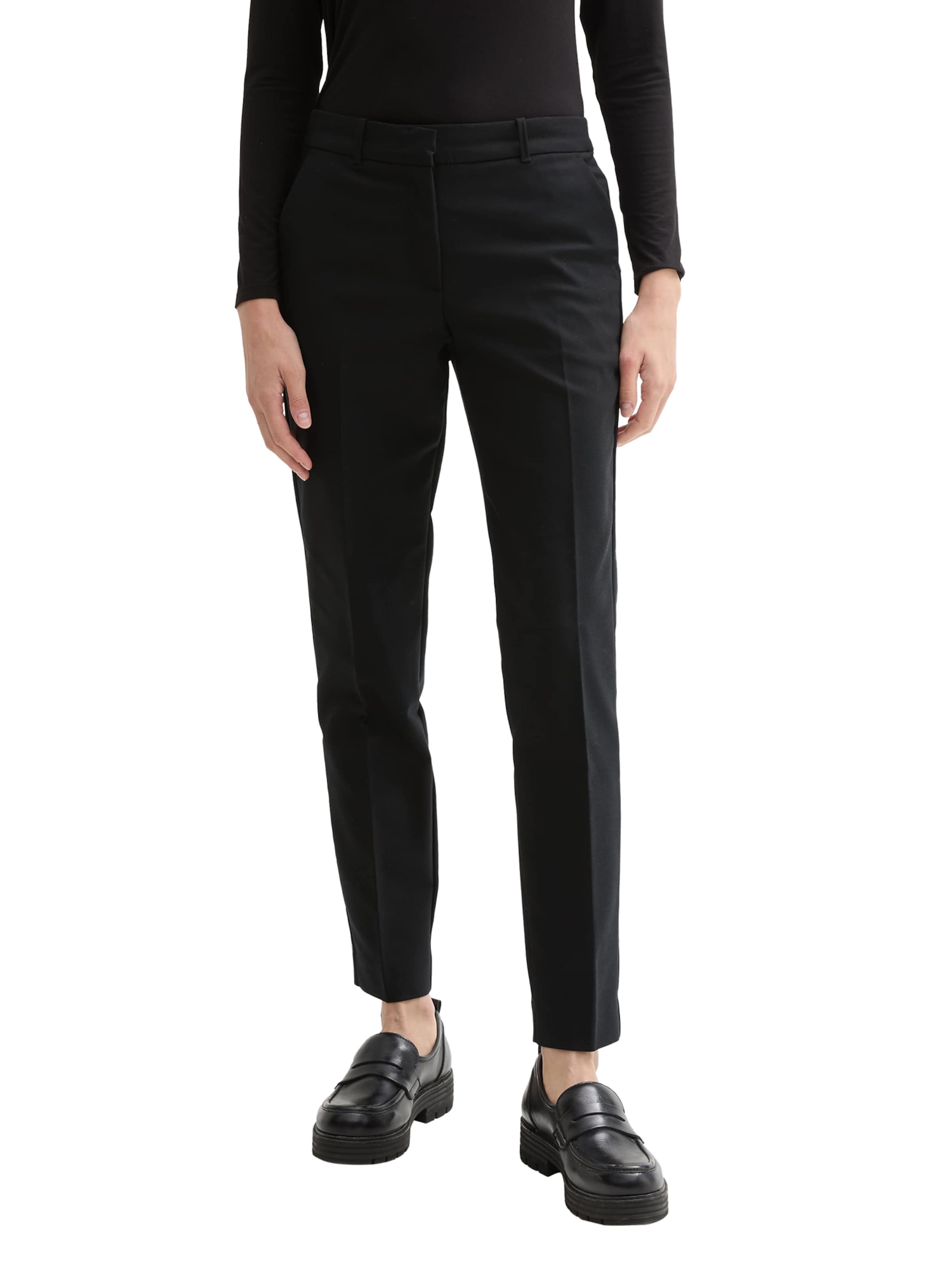 TOM TAILOR Slim fit Trousers with creases 'Mia' in Black: front