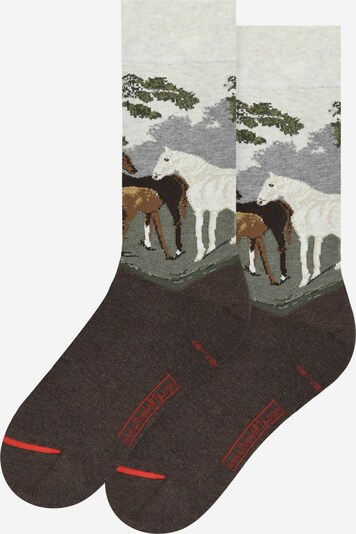 MuseARTa Socken 'Mares And Foals In A River' in grau / schwarz, Produktansicht