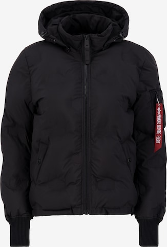 ALPHA INDUSTRIES Зимняя куртка 'Flight Jacket Hooded Logo Puffer Wmn' в Черный: спереди