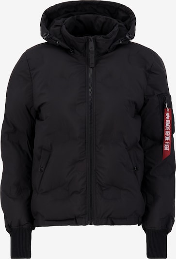 ALPHA INDUSTRIES Zimska jakna 'Flight Jacket Hooded Logo Puffer Wmn' | rdeča / črna / bela barva, Prikaz izdelka
