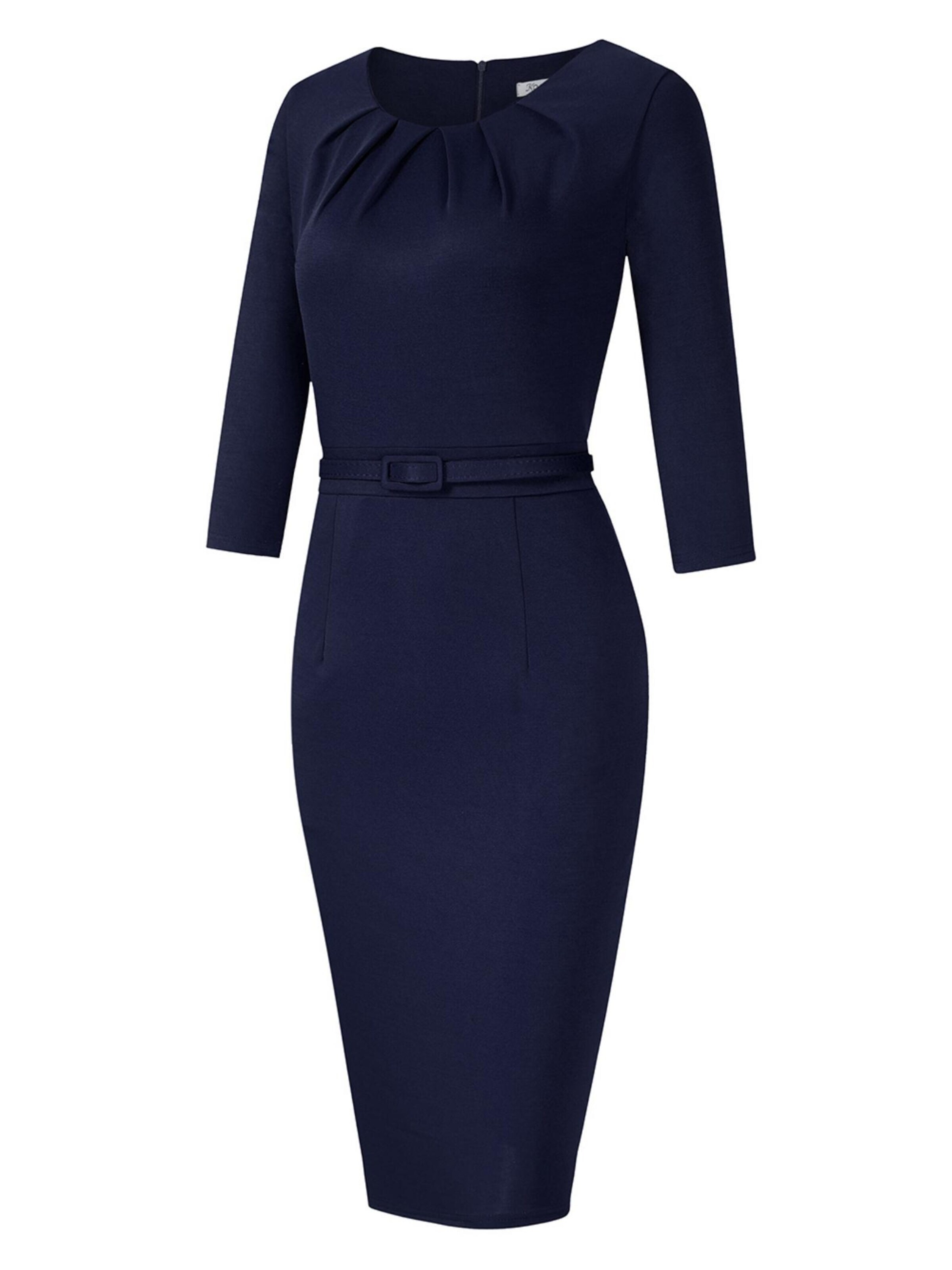 KoJooin Kleid 'Damen Kleider Elegante Bleistiftkleider 3/4 Ärmeln Kurze Faltenkleider'‌‌‌‌ in 44 in navy, Produktansicht