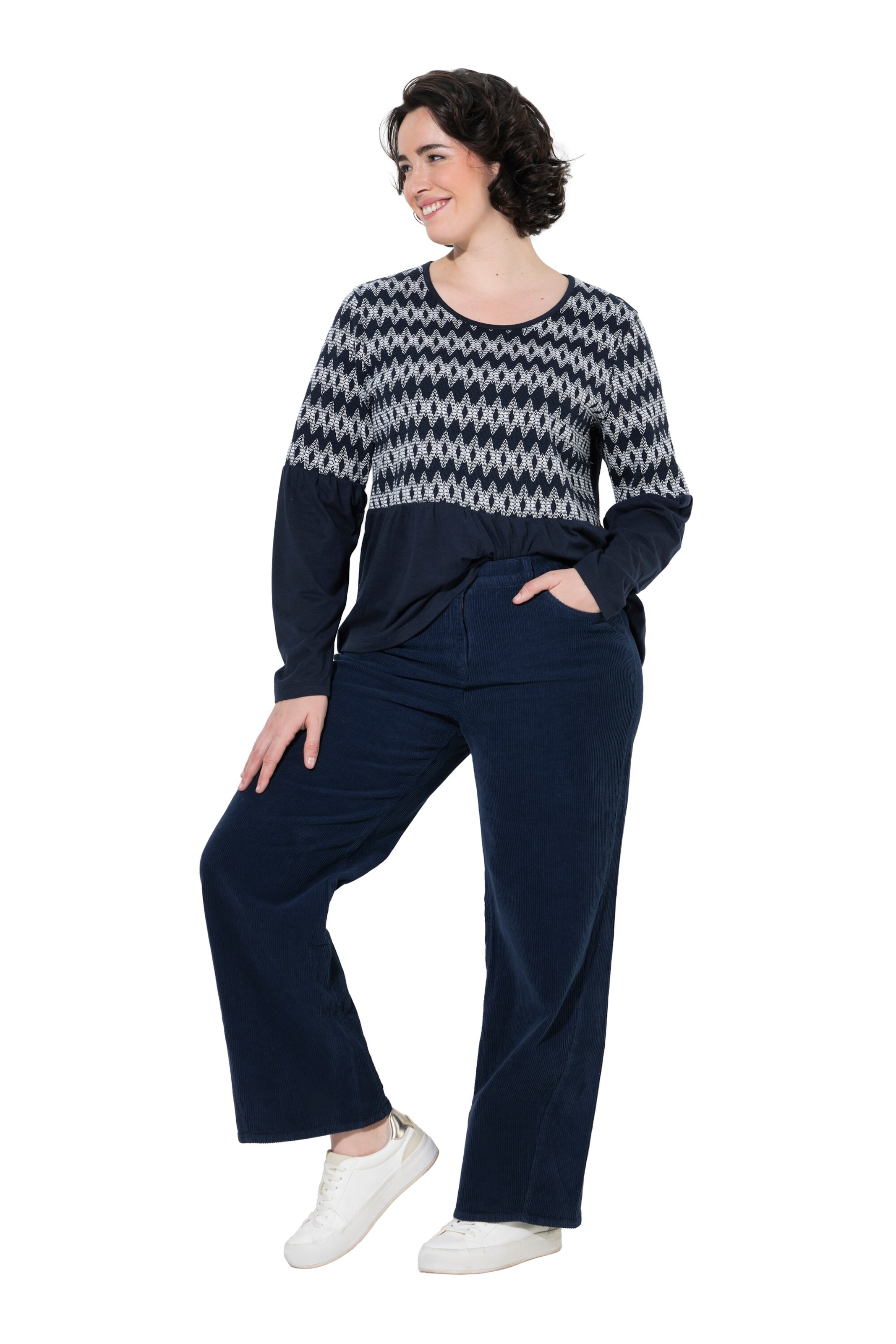 Ulla Popken Wide leg Broek in Blauw: voorkant