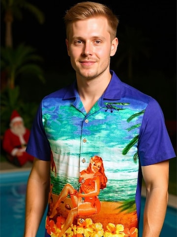 Hawaiihemdshop.de Regularny krój Koszula 'Hawaiihemd Beach Girl' w kolorze niebieski