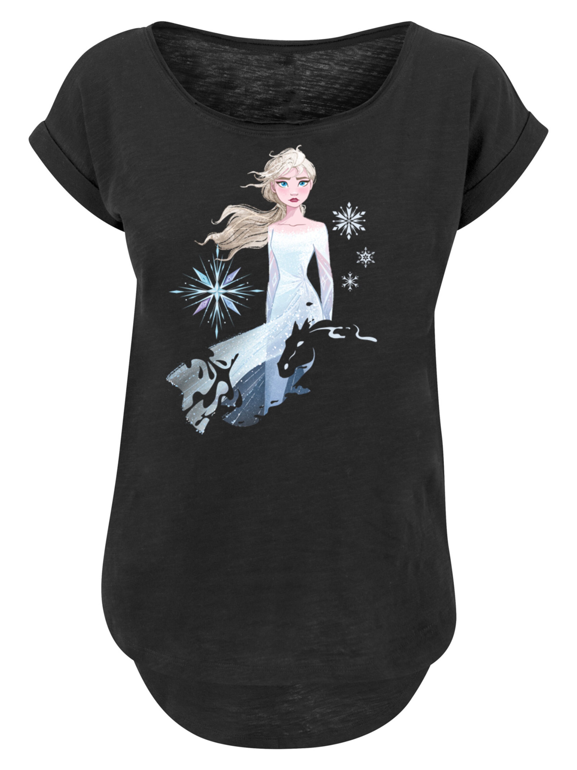 F4NT4STIC T-Shirt 'Disney Frozen 2 Elsa Nokk Wassergeist Pferd' in Schwarz: Vorderseite