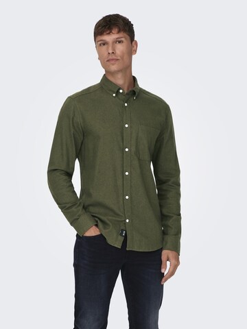 Only & Sons Slim fit Button Up Shirt 'ONSGudmund' in Green: front