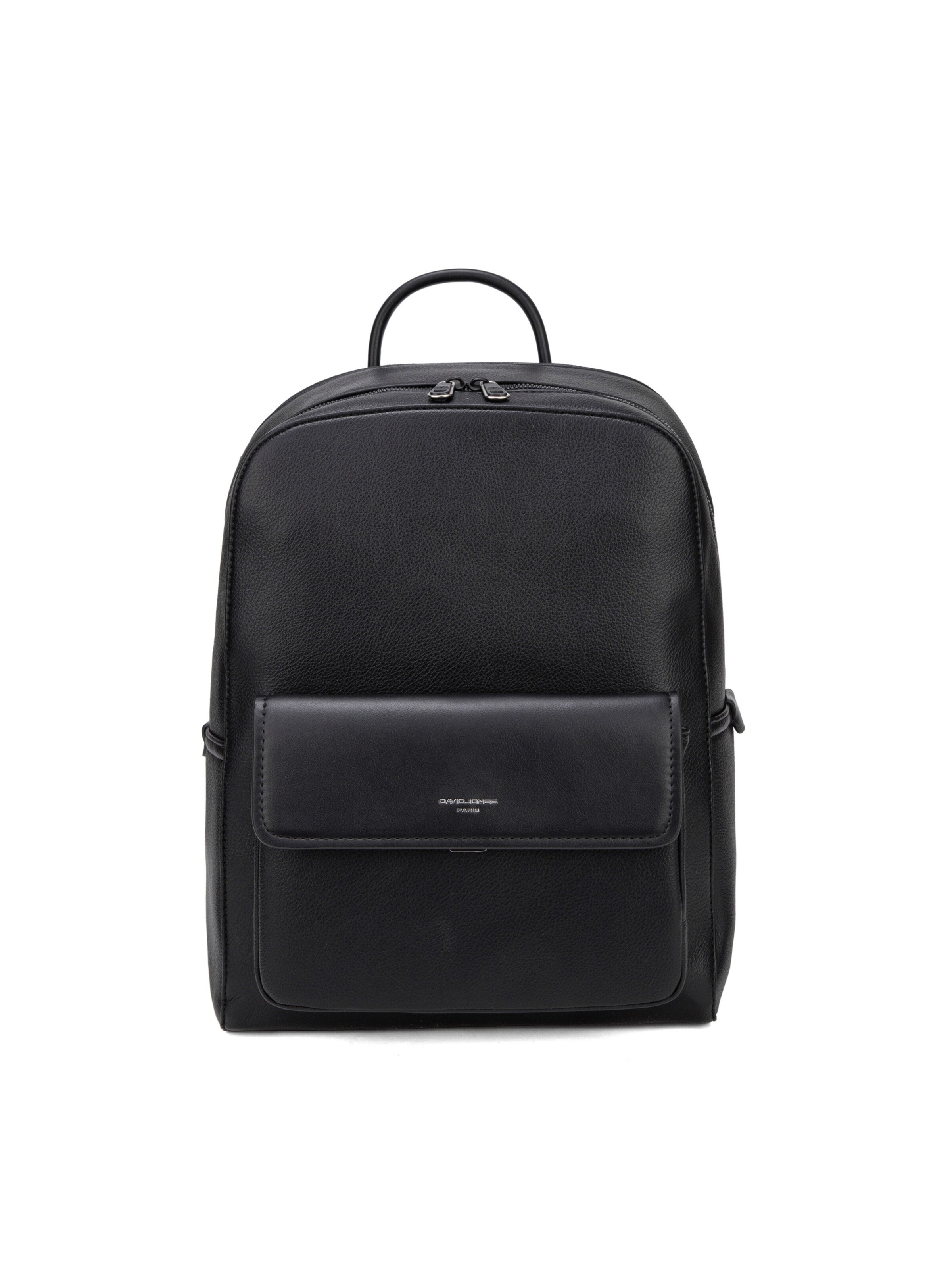 Zaino 'Zaino pelle vegana David Jones con tasca frontale zip' di David Jones in nero: frontale
