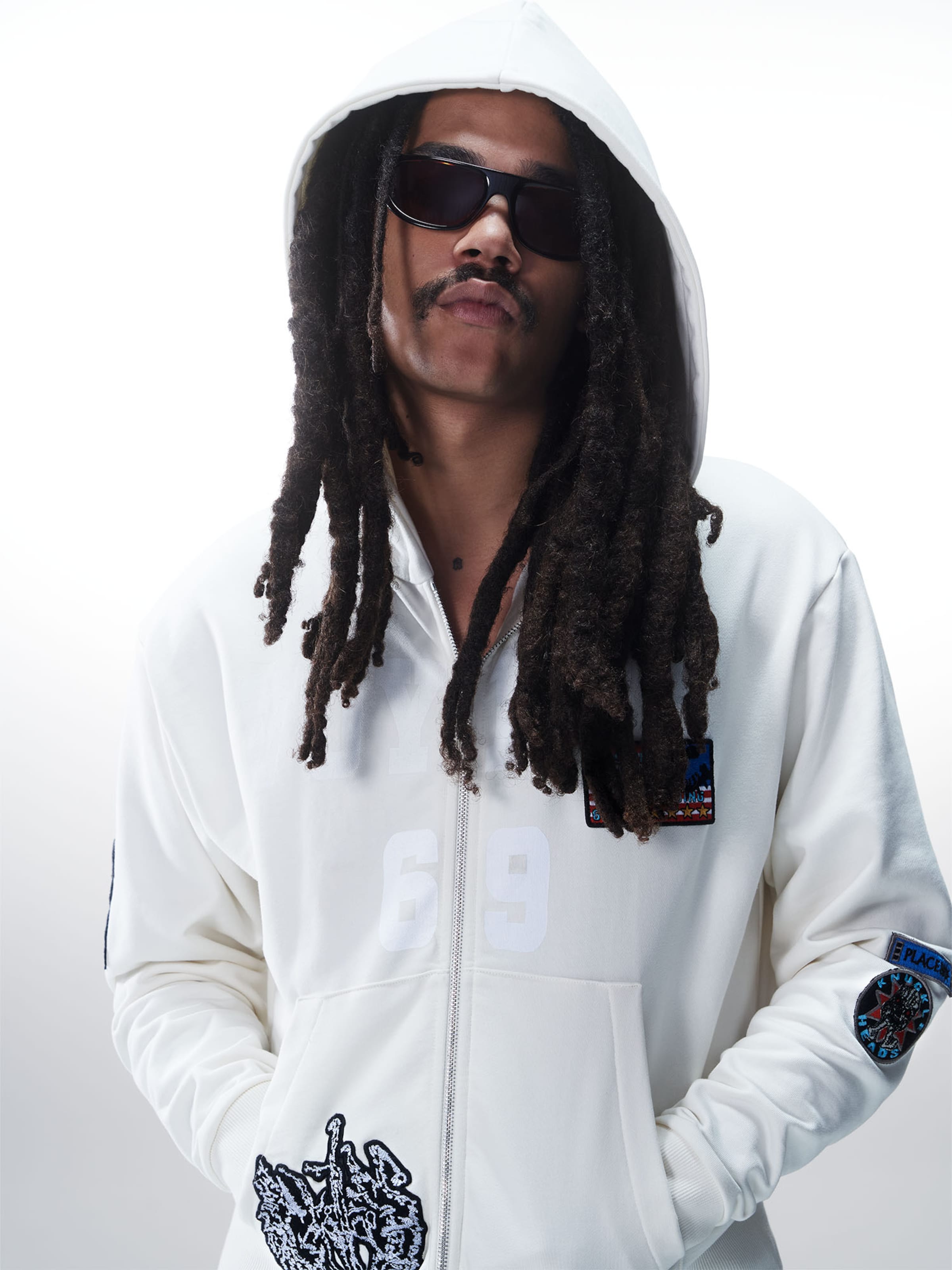 Luka Sabbat for ABOUT YOU Zip-Up Hoodie 'Kai' in Natural White