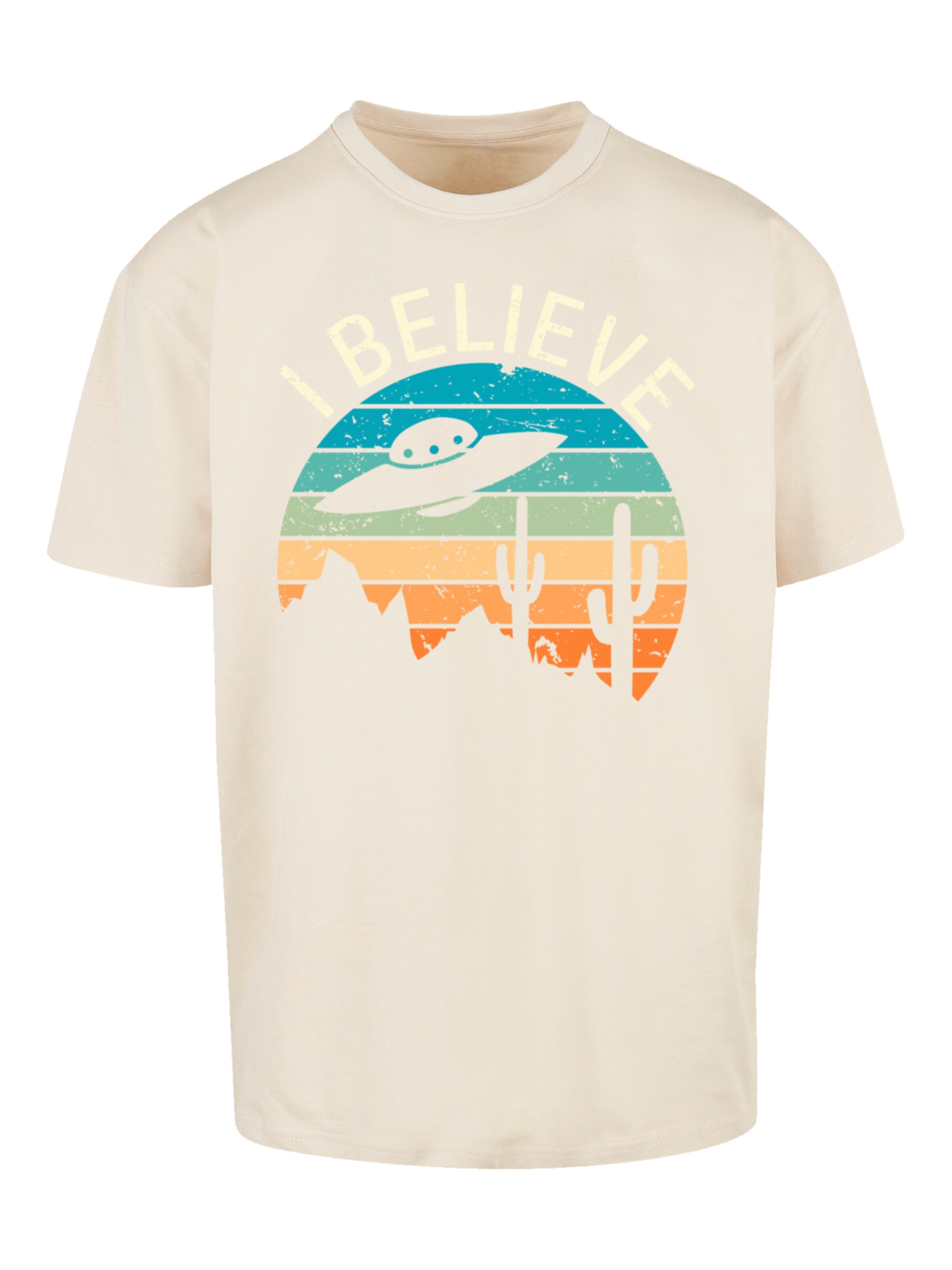F4NT4STIC Shirt 'I Believe UFO Alien Sonnenuntergang' in Beige: front