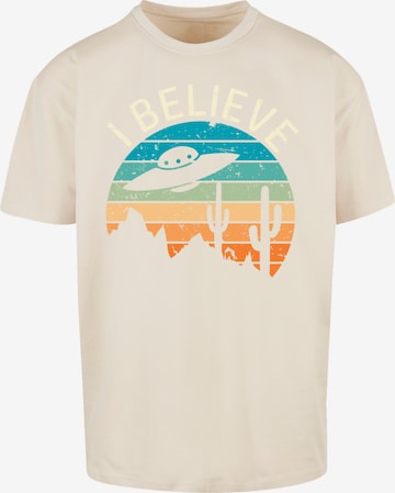 T-Shirt 'I Believe UFO Alien Sonnenuntergang' F4NT4STIC en beige : devant