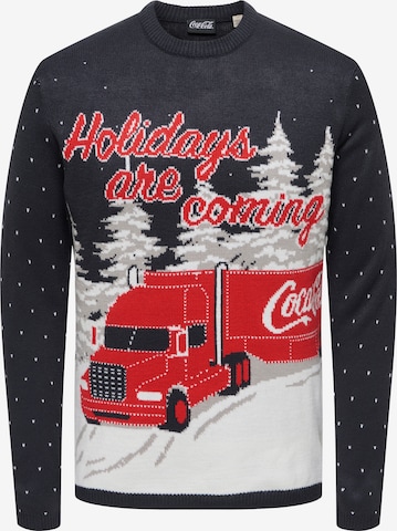 Pulover 'ONSXMAS COLA' de la Only & Sons pe albastru: față