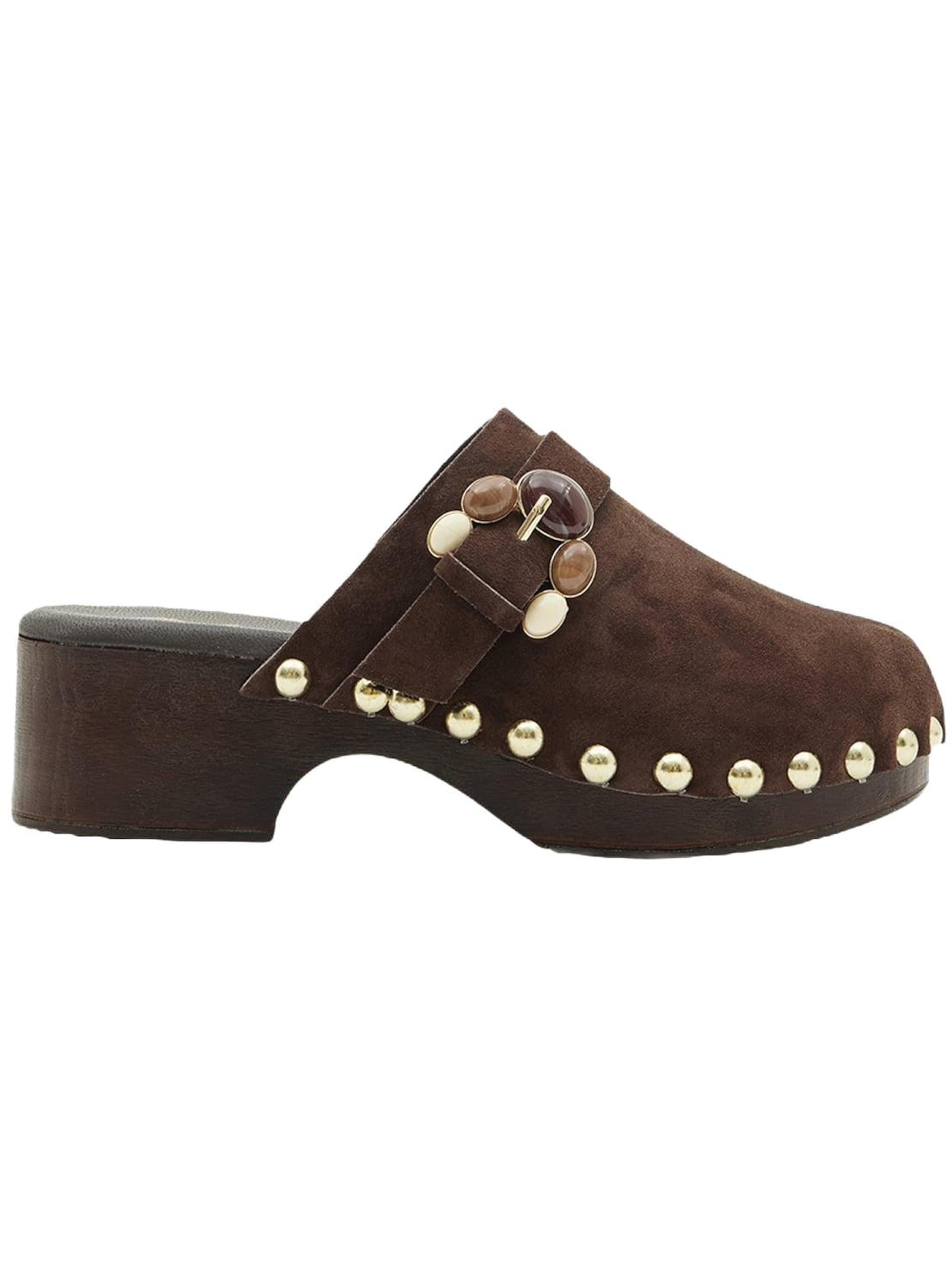 Desa Hausschuh 'DESA Damen-Clog-Sandalen aus Wildleder mit Nieten'‌‌‌‌‌ in Braun