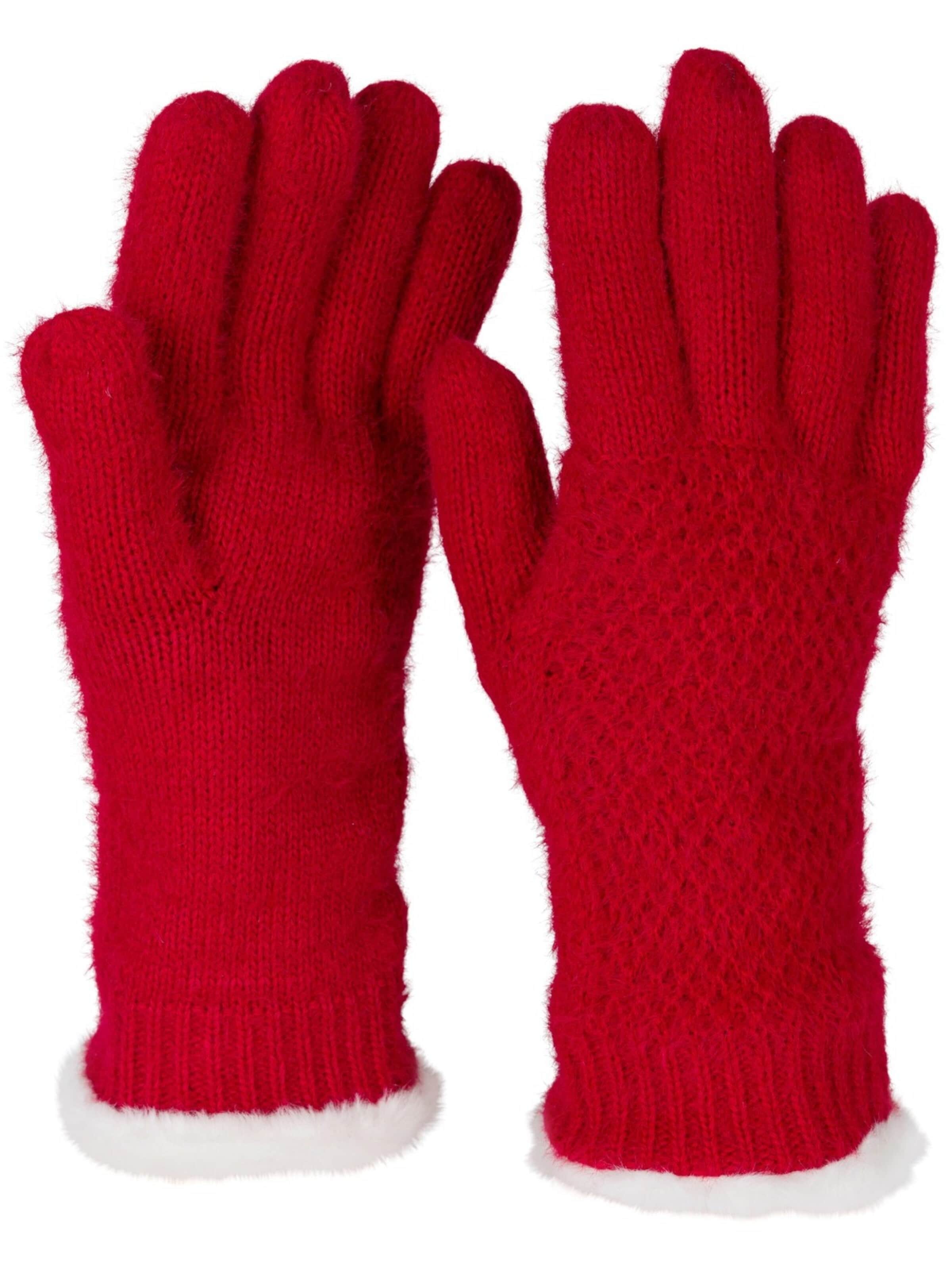 styleBREAKER Fingerhandschuhe 'Strickhandschuhe mit Reiskornmuster und Fleece'‌‌‌‌‌‌ in Rot: Vorderseite