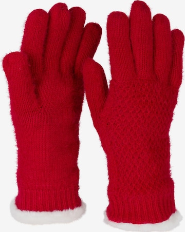 styleBREAKER Fingerhandschuhe 'Strickhandschuhe mit Reiskornmuster und Fleece' in Rot: Vorderseite
