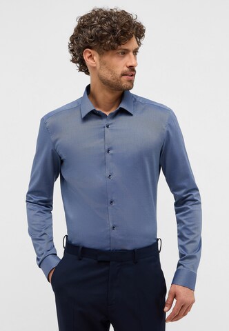 ETERNA Slim Fit strukturiertes Langarmhemd ' SUPER SLIM ' in Blau: Vorderseite