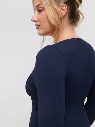 cfab Body 'Ribbed Longsleeve V-Neck Sculpting Lace Bodysuit with String' värissä sininen