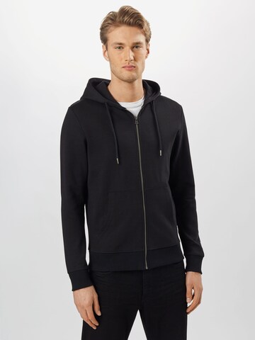 JACK & JONES Zip-Up Hoodie in Black: front