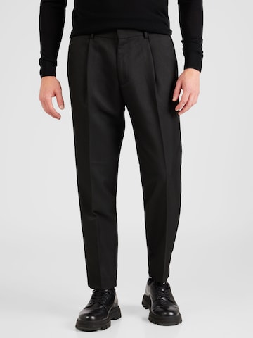 TOPMAN Regular Trousers with creases in Black: front