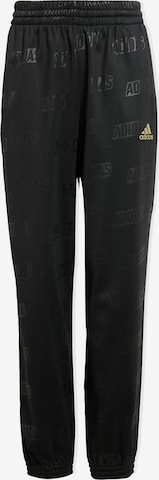 ADIDAS SPORTSWEAR Tapered Workout Pants 'Brand Love Debossed' in Black: front