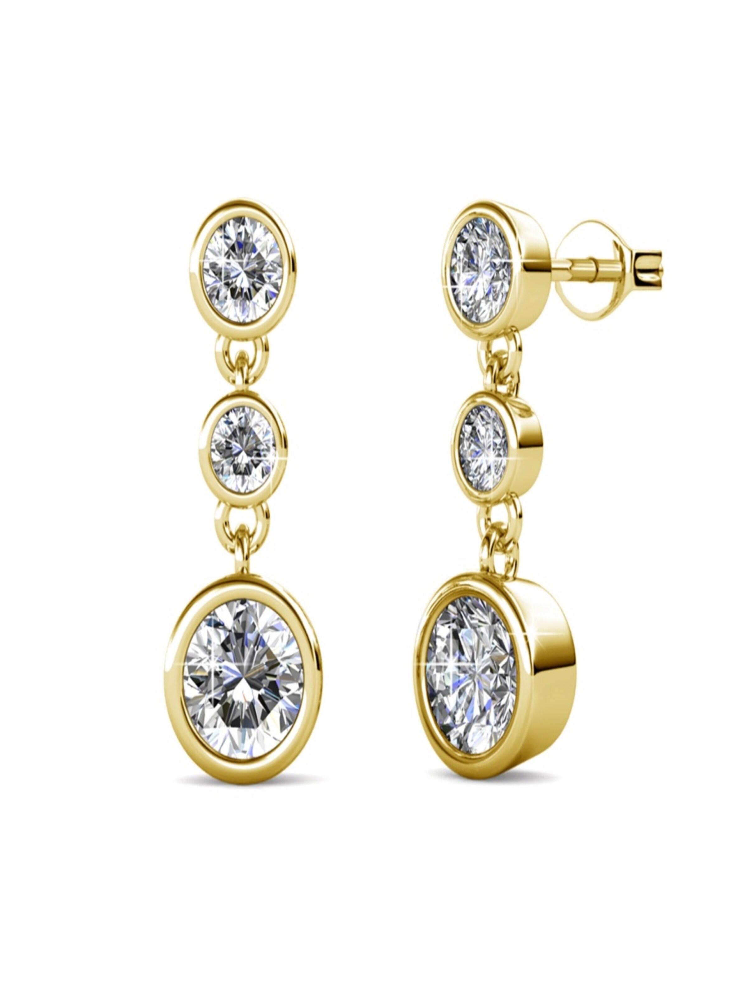 ROUGEMONT Jewellery Earrings 'Trendige Ohrhänger mit 3 funkelnden Kristallen' in Gold: front