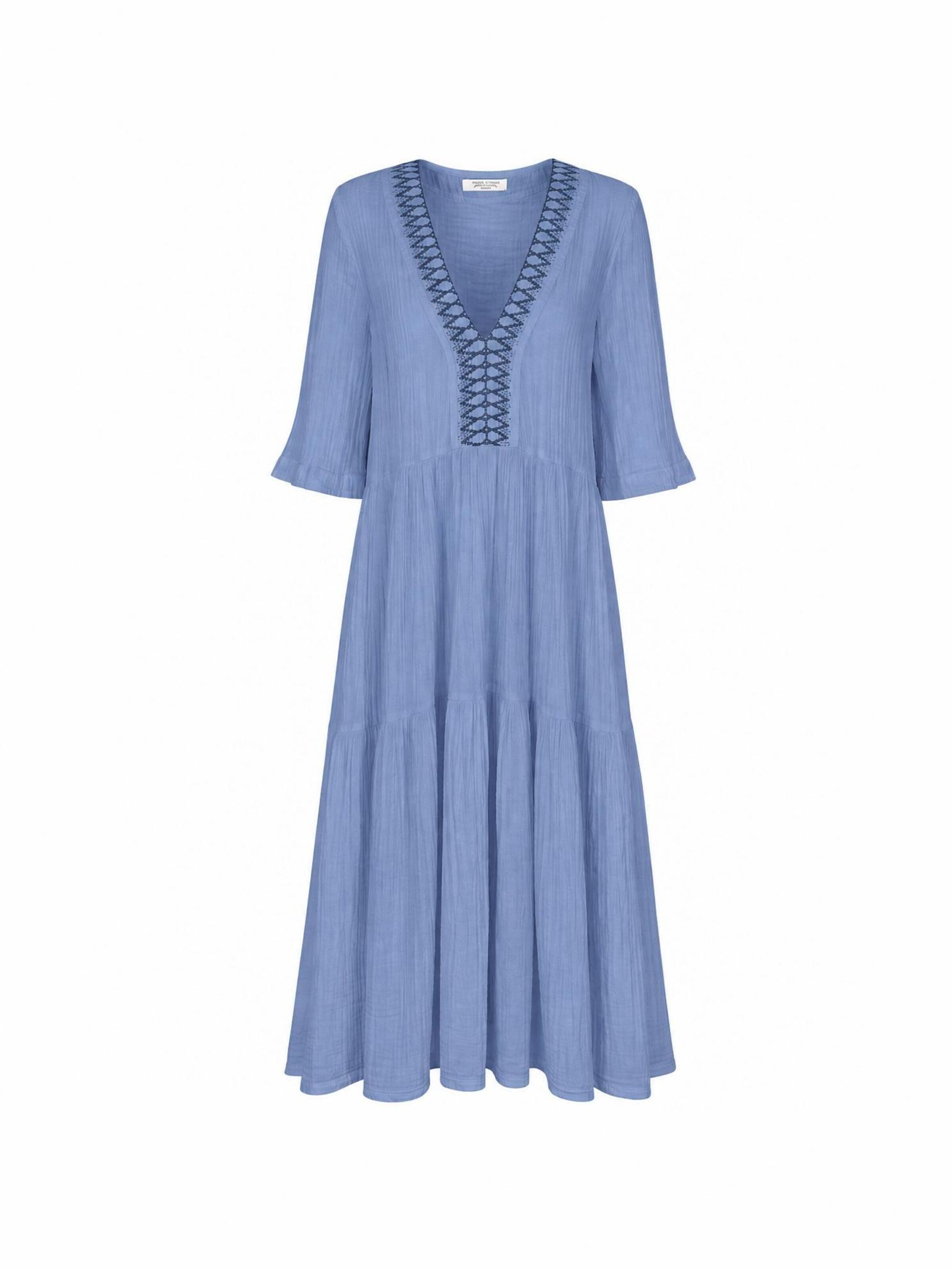 Haris Cotton Sukienka 'Maxi Dress in Textured Cotton with Laced Trim V Neck' w kolorze niebieski: przód