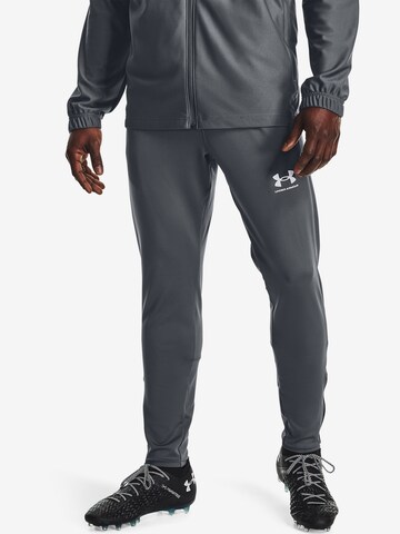 UNDER ARMOUR - Slimfit Calças de desporto 'Challenger' em cinzento: frente