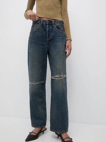 Wide leg Jeans de la Pull&Bear pe albastru: față