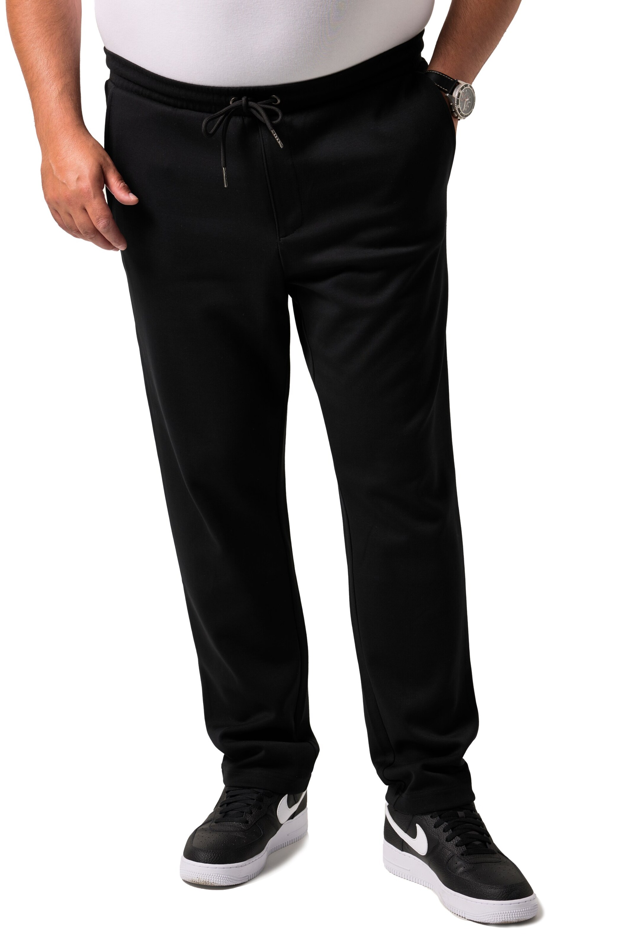 Men Plus Regular Trousers in Black: front