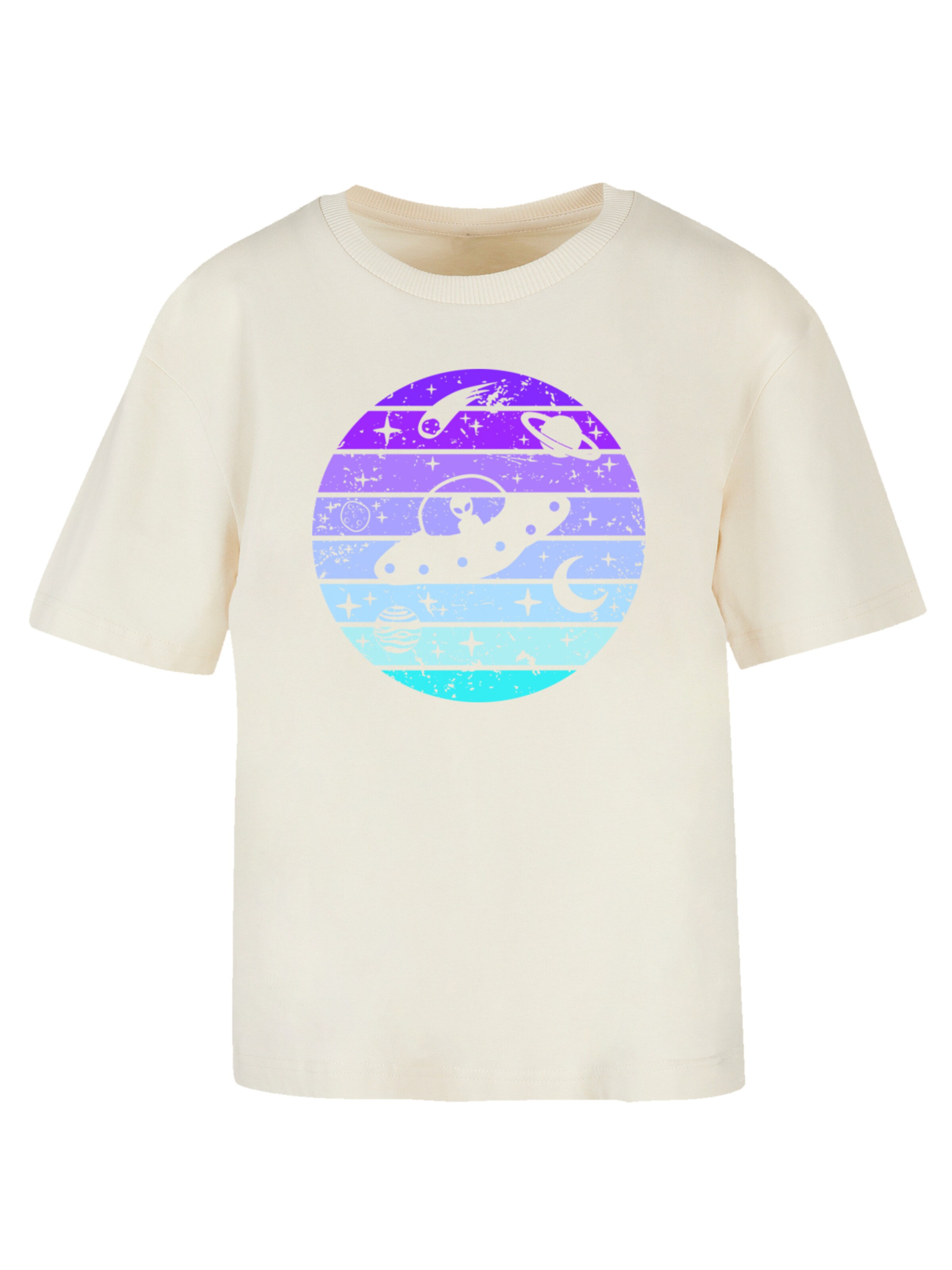 F4NT4STIC T-Shirt 'Retro Alien Weltraum Sonnenuntergang' in Beige: Vorderseite
