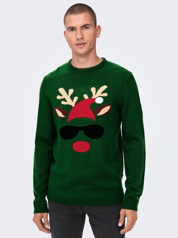 Pullover 'Xmas' di Only & Sons in verde: frontale