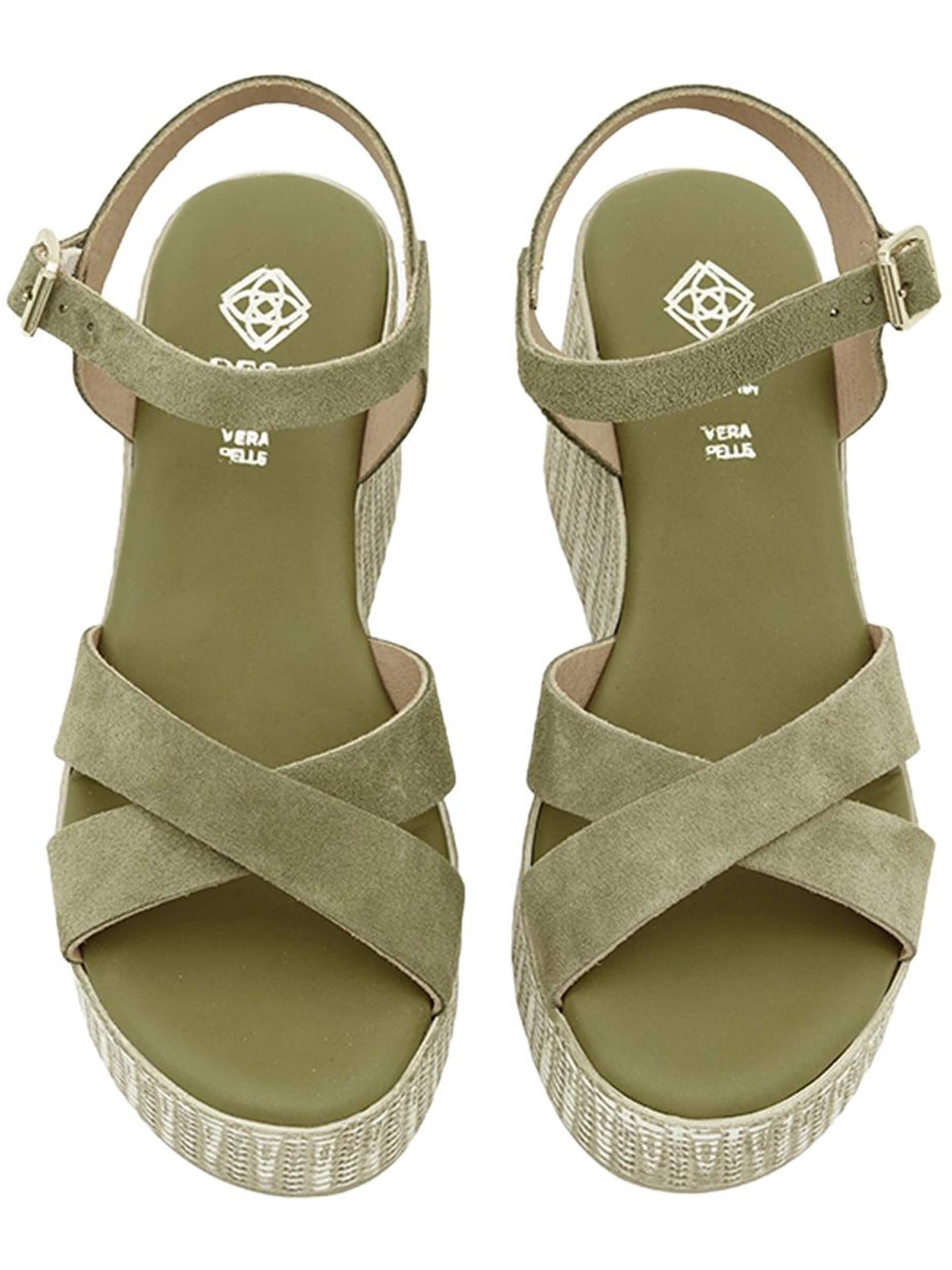 Desa - Sandalias de dedo 'DESA Damen-Wildledersandalen mit Keilabsatz und Metallschnalle' en verde