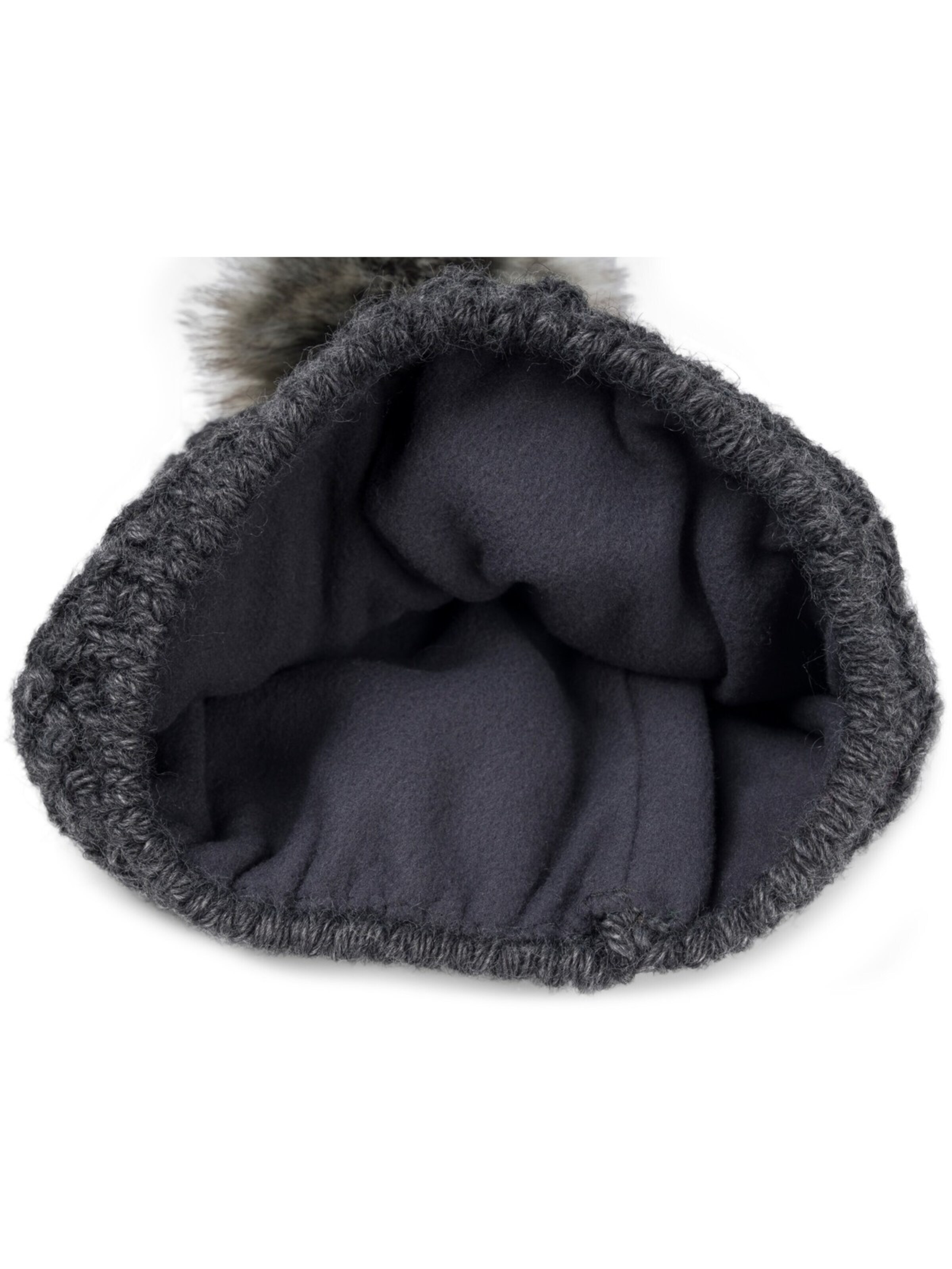 styleBREAKER Beanie 'Kinder Bommelmütze V-Muster Gehäkelt' in Grey