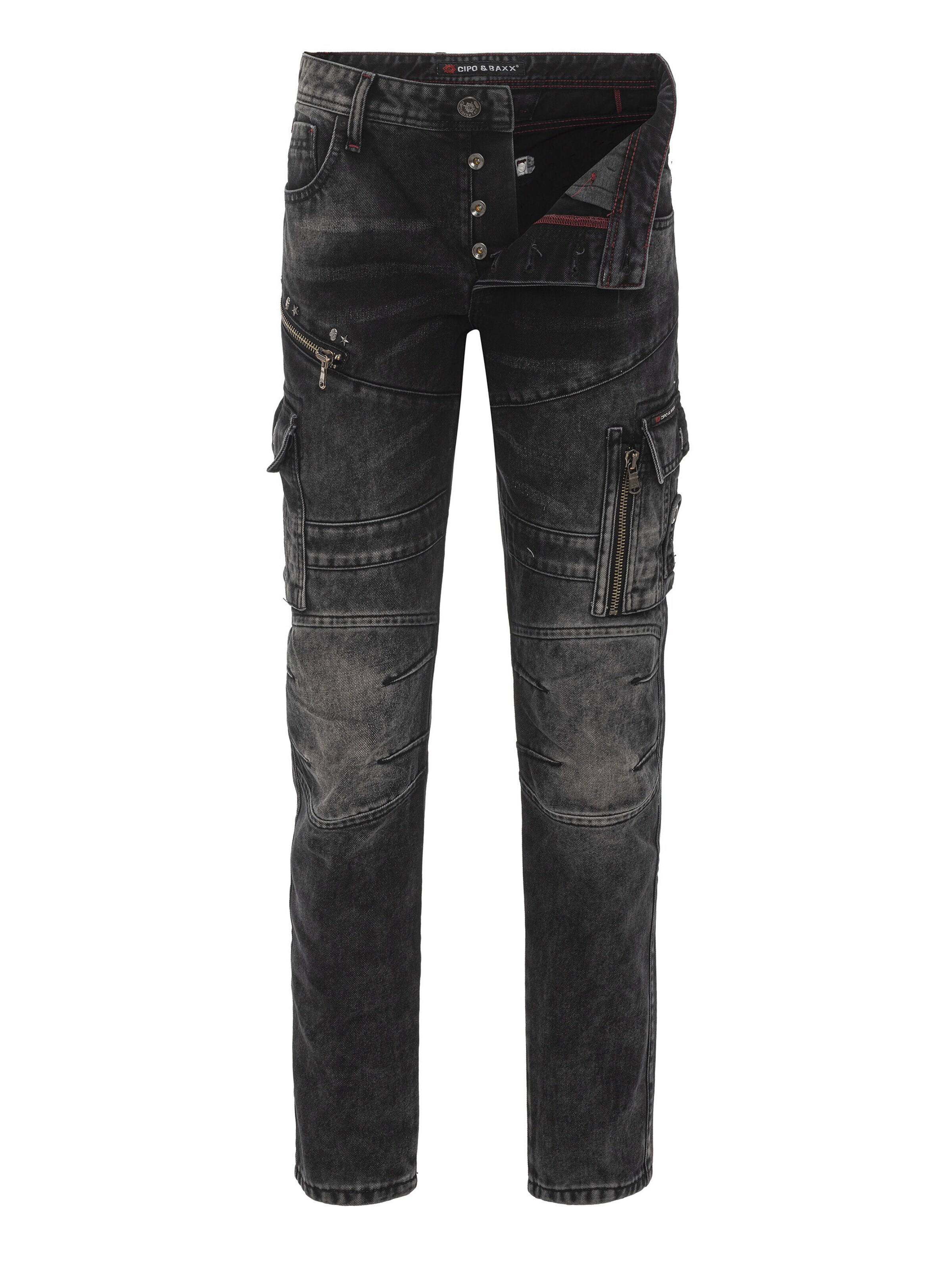 CIPO & BAXX Jeanshose 'CD679', Straight Leg in trendiger Used-Optik in Schwarz: Vorderseite