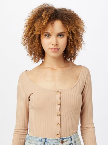 Femme Luxe Shirt Bodysuit 'CATY' in Brown: front