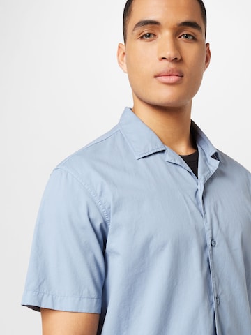 KnowledgeCotton Apparel Regular fit Button Up Shirt in Blue