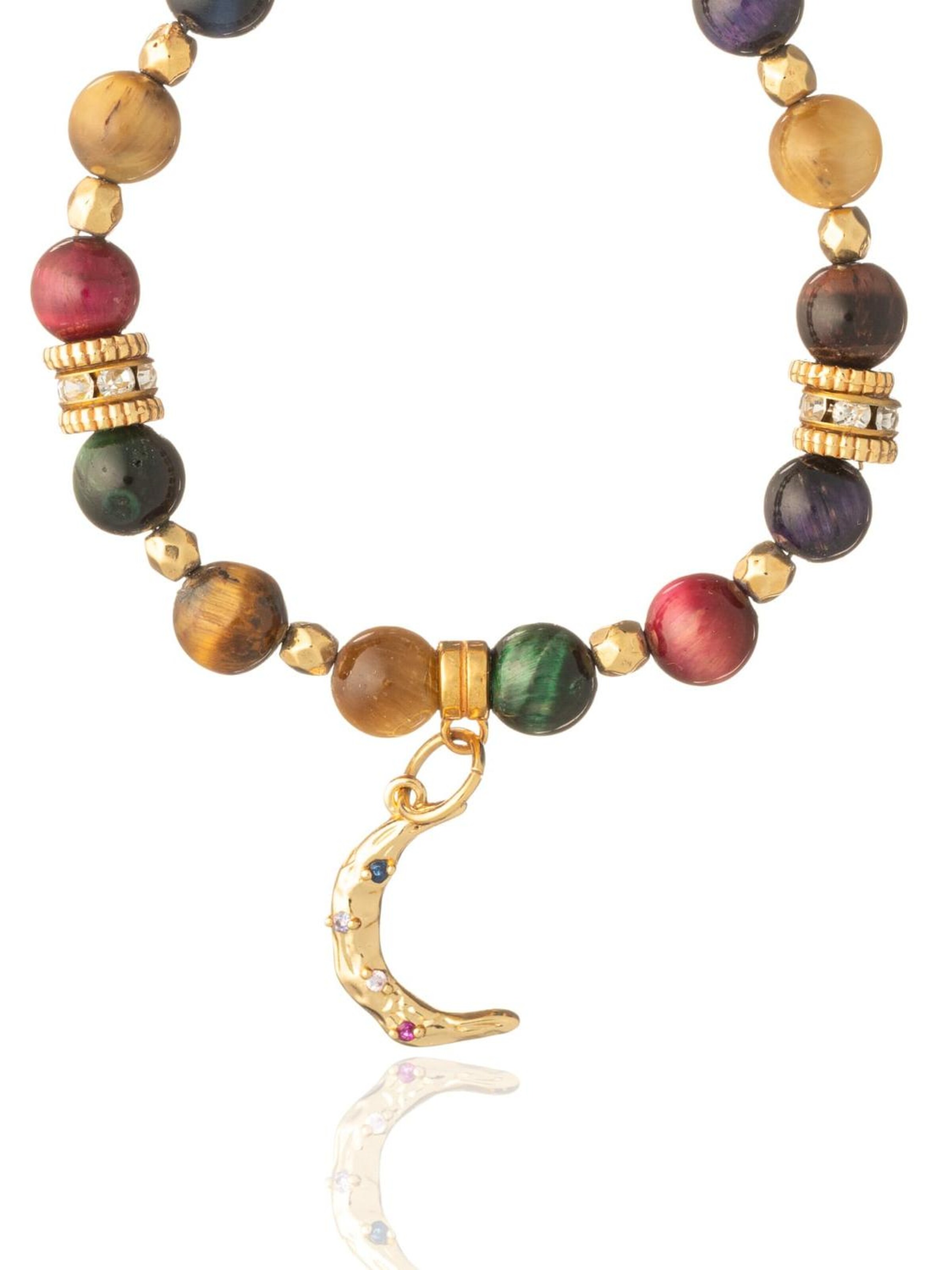 THE GEM STORIES JEWELRY - Pulsera 'Colourful Tiger Eye Bracelet with Moon Element' en Mezcla de colores