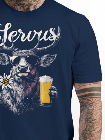 Neverless Shirt 'Servus 3 Bier' in Blau