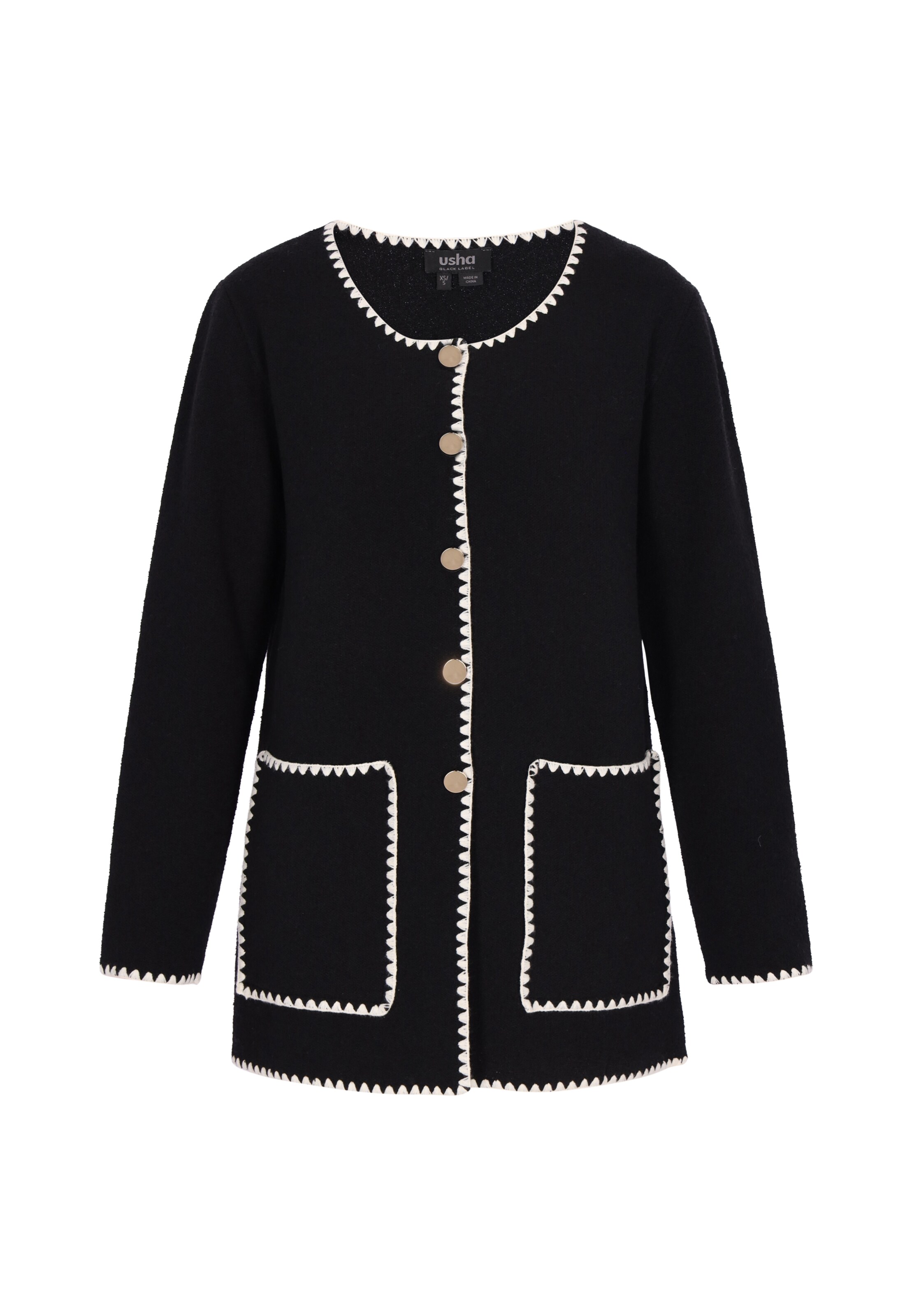 usha BLACK LABEL Gebreid vest in Zwart: voorkant