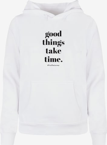 Merchcode Sweatshirt 'Good Things Take Time' in White: front