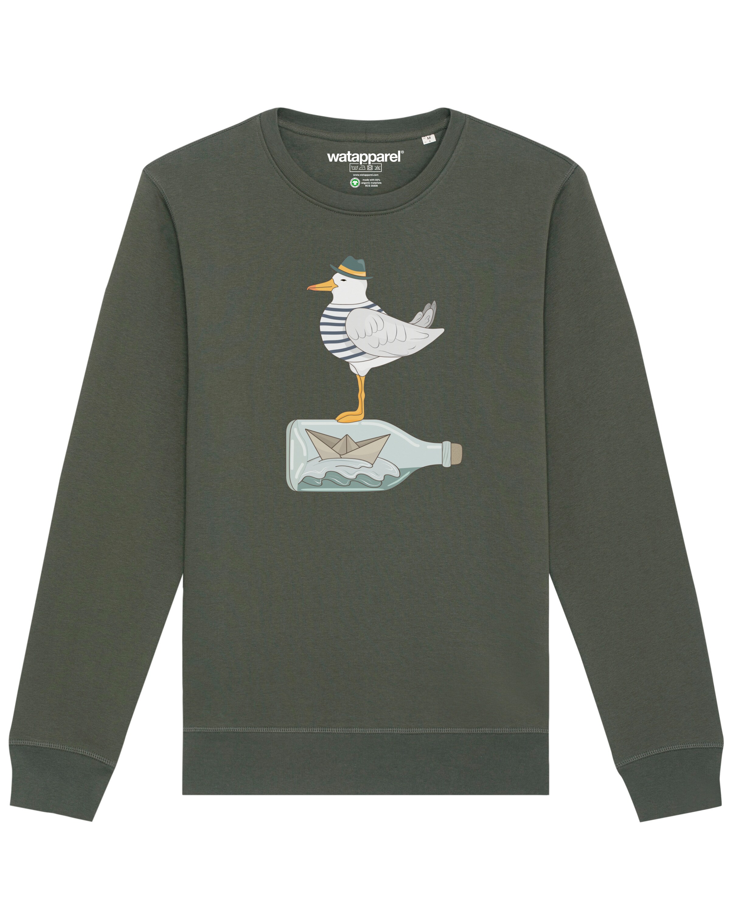 Felpa ' Möwe mit Hut ' di Watapparel in verde: frontale