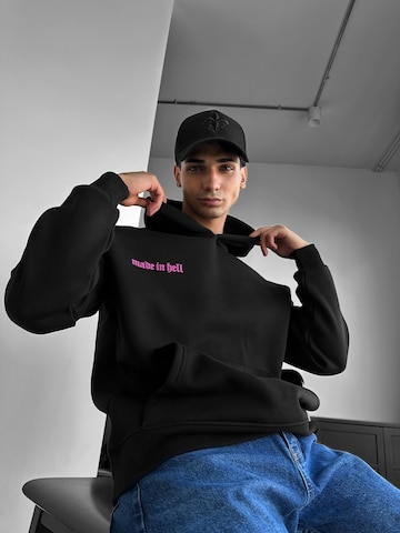 Kleidermafia Sweatshirt 'Oversize Made in Hell Hoodie - Black and Lila' in Black