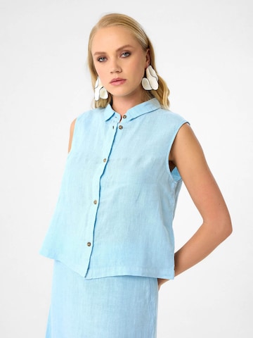 DIMI Blouse 'Kurze Damen Leinen Top' in Blue: front
