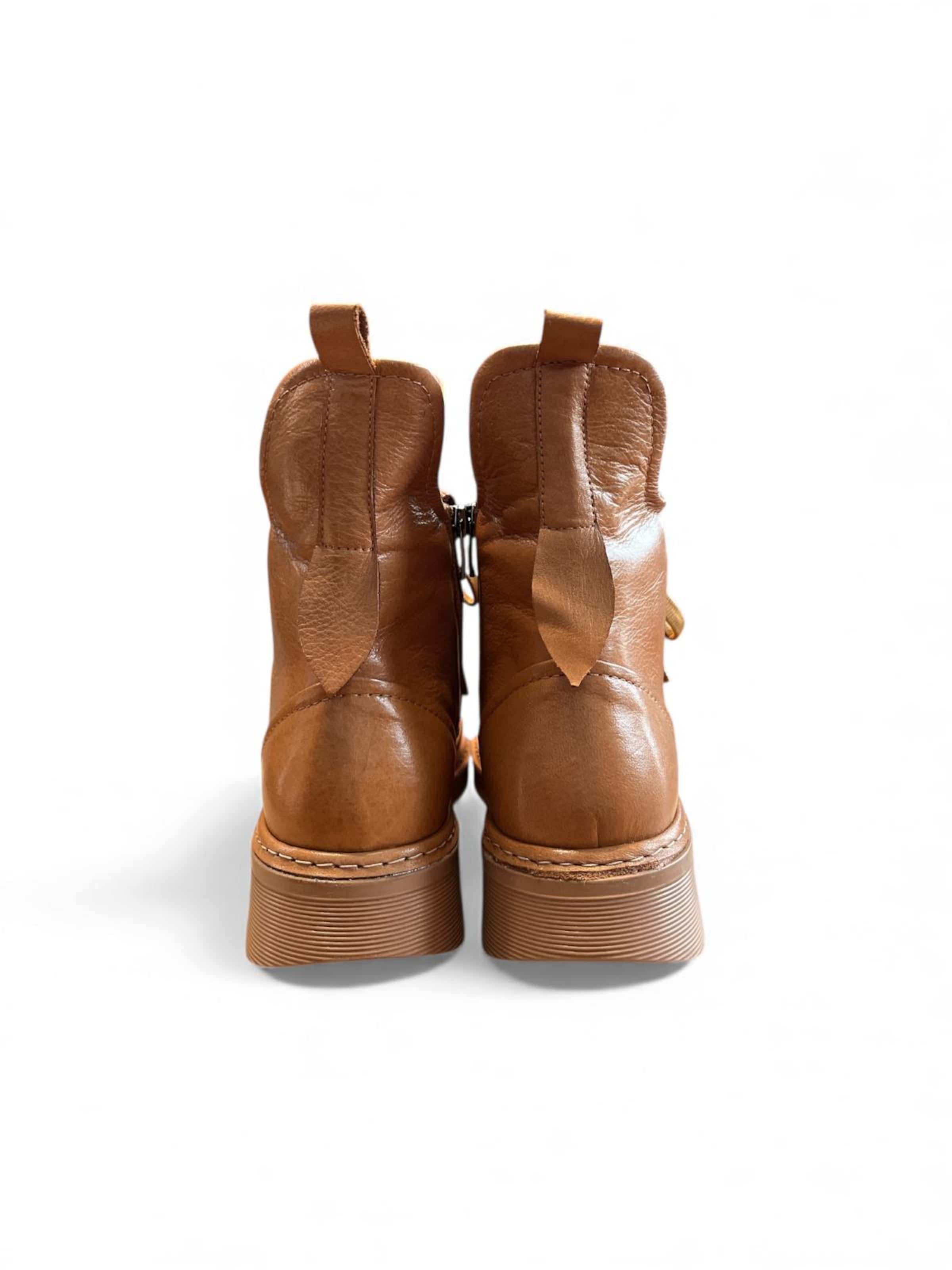 Begoria Lace-Up Ankle Boots in Beige