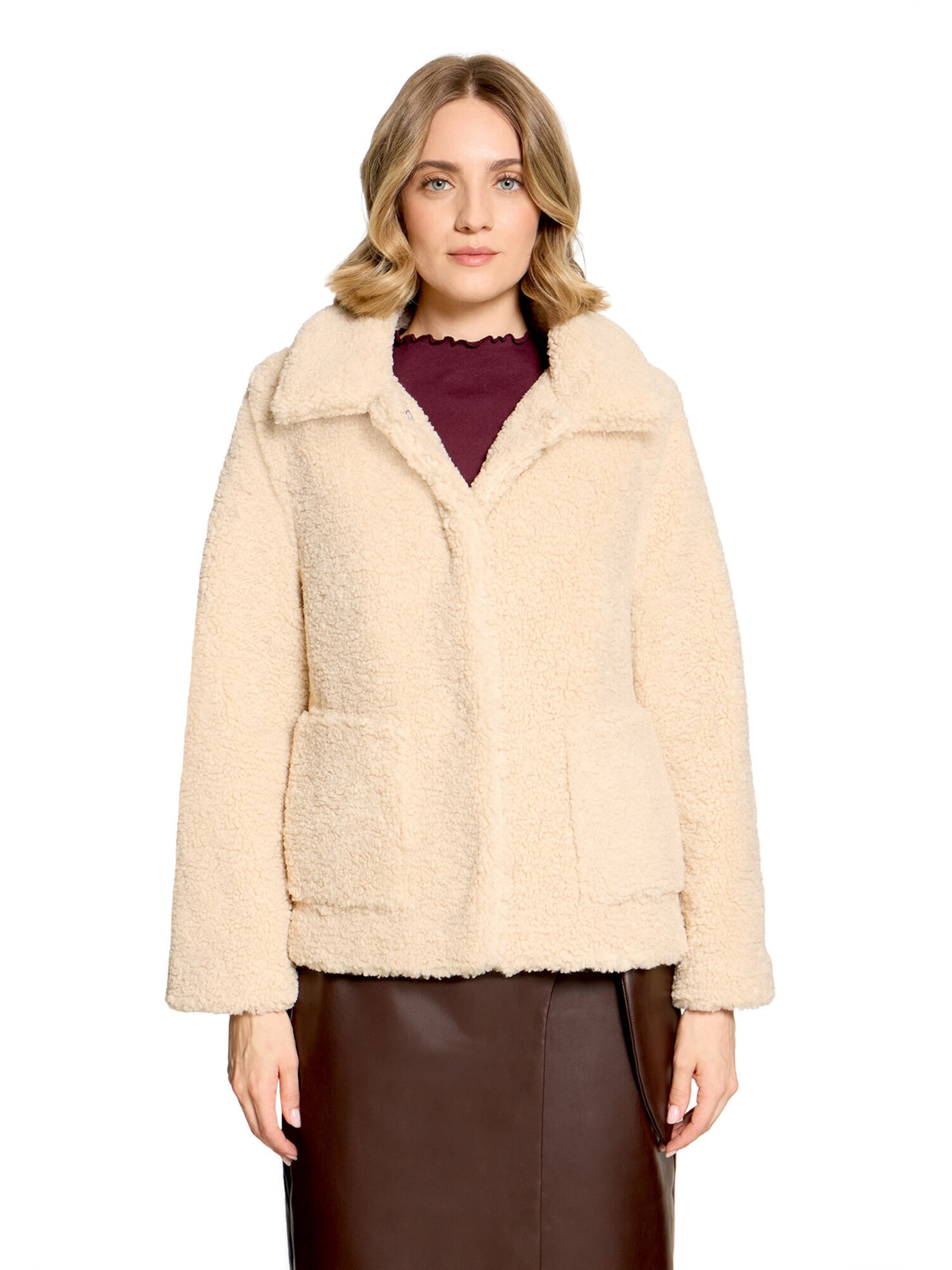 Cartoon Plüschjacke mit Kragen in Beige: Vorderseite